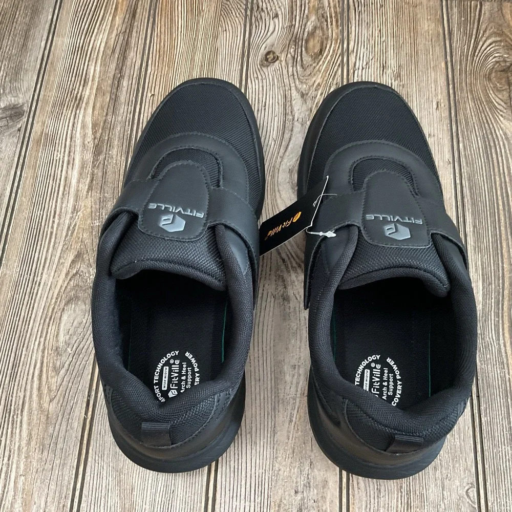 Fitville Marca Men's Size 12 2E Diabetic Shoes Black Comfort Hook Loop Closure